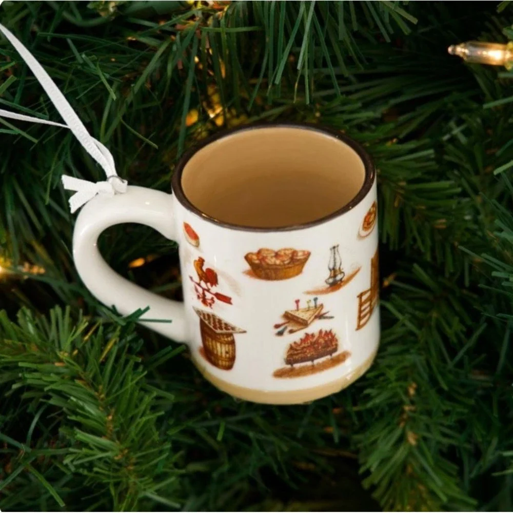 NWT Cracker Barrel Ceramic Mug Ornament Traditional Christmas 3.25